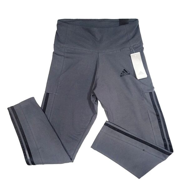 ADIDAS Women's High Rise 3-stripe 7/8 Cotton Tights HM2603 Grey Leggings Size S - Picture 5 of 13